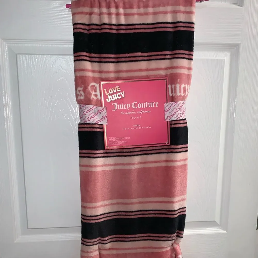 NWT Pink & Black Juicy Striped Throw Blanket